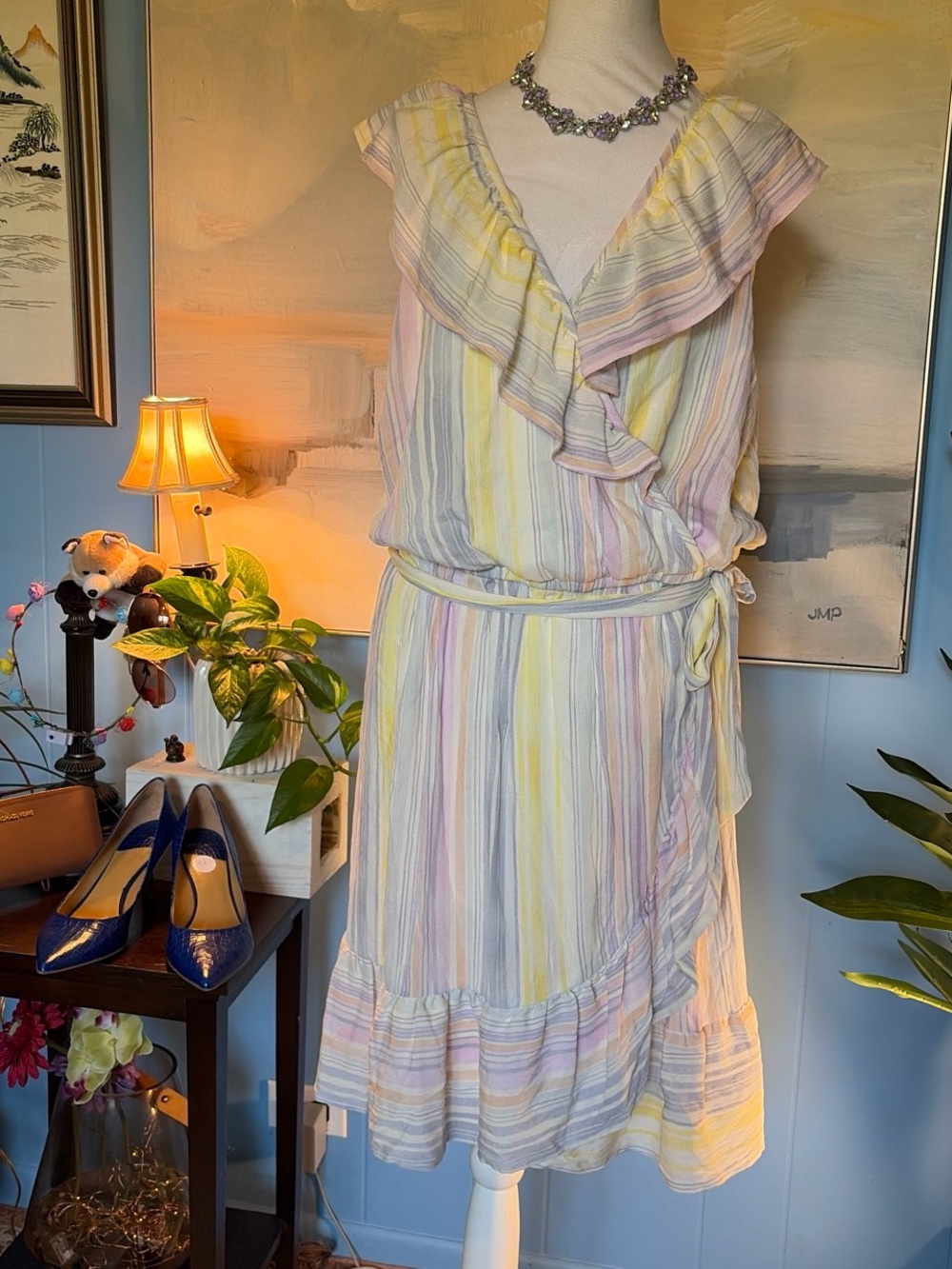 LC Lauren Conrad Pastel Stripe Wrap Midi Dress - Yellow, Pink, Blue